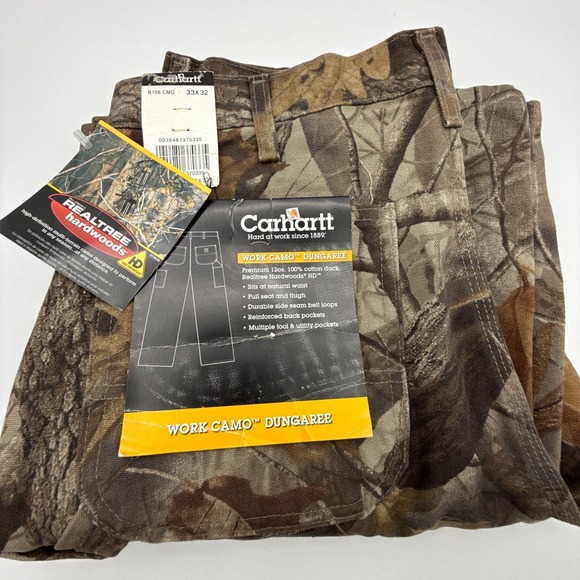 Carhartt Work Camo Dungaree Fit Pants Mens 33X32 B158 CMO Camo NWT Hardwoods